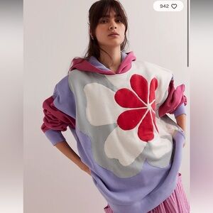 Free People Clover Oversized Long Sleeve Pink and Purple Graphic Hoodie